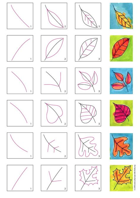 How to Draw Fall Leaves · Art Projects for Kids Drawing Leaves Fall, Different Types Of Leaf Drawing, How To Draw Leaves Step By Step, Draw A Leaf, Different Types Of Leaves, Fall Leaf Art Projects, Draw Leaves, Leaves Tutorial, Leaves Coloring