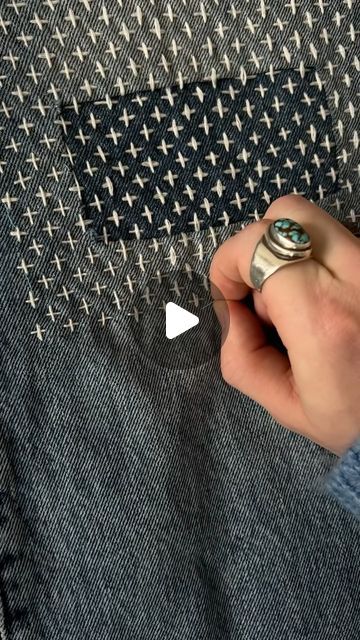 Cowboy Crust on Instagram: "my first go at sashiko repair! very happy with how these turned out and im super excited to try even more on these jeans 🤠  stick and stitch patternds from @socorro.society   #sashiko #upcycling #embroidery #handstitched #visiblemending #denimrepair #sewing #patchwork #handsewing #vintagefashion" Patchwork, Japanese Repair Stitching, Sashimi Mending Jeans, Sashiko Denim Jeans, Shashiko Embroidery Denim, Sashiko Mending Patterns, Making Jeans Longer, Jeans Visible Mending, Sashiko Mending Tutorial