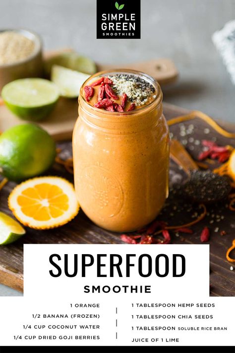 Goji Recipes, Goji Berry Smoothie, Smoothie Superfood, Goji Berry Recipes, Orange Smoothie Recipes, Dried Goji Berries, Superfood Smoothies, Superfood Drinks, Smoothie Menu