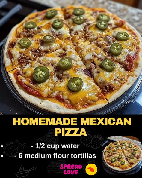 Homemade Mexican Pizza Mexican Pizzas, Taco Pizza Recipe, Pizza Tacos, Homemade Mexican Pizza, Pizza Casserole Crockpot, Tortilla Mexican Pizza, Tacobell Mexican Pizza Recipe, Flour Tortilla Pizza, Homemade Mexican Pizza Taco Bells