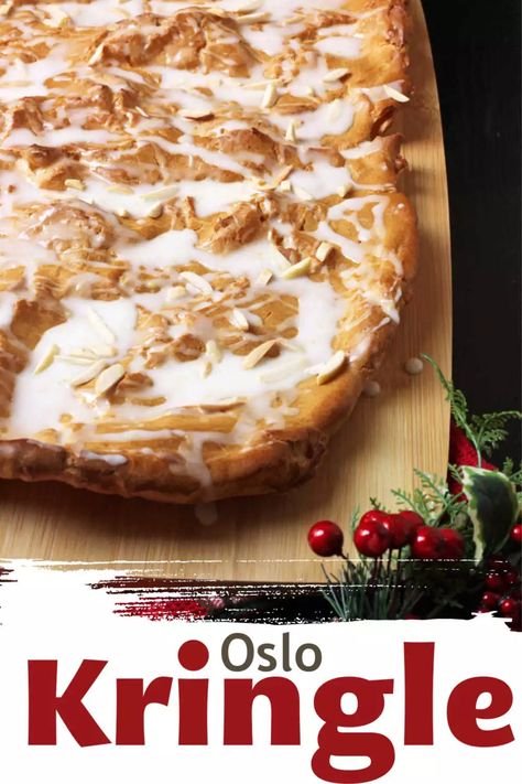 Oslo Kringle Recipe | Norwegian Dessert Recipe | Kringle Kringle Recipe Norwegian, Norwegian Desserts, Kringle Recipe, Almond Icing, Norwegian Cuisine, Norwegian Recipes, Viking Food, Scandinavian Recipes, Almond Glaze