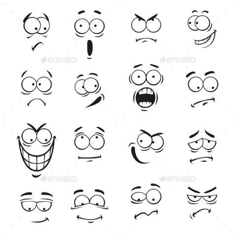 Cartoon Faces Expressions, Scared Face, Mad Face, Emoticon Faces, Cartoon Expression, Emoji Set, Icon Sets, Eyes Emoji, Cartoon Eyes