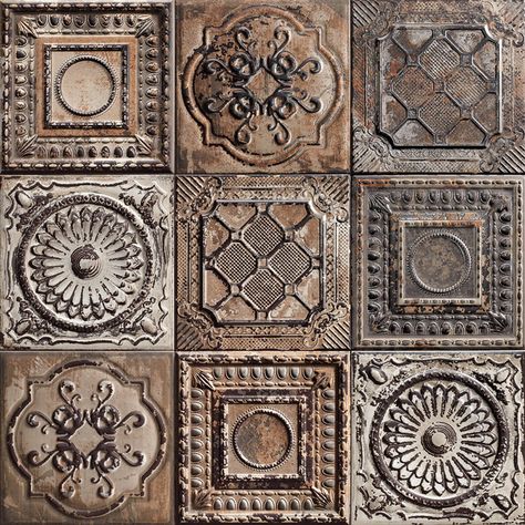 Tin Tile - Metal - Mainzu ceramics Vintage Tegel, Washbasin Design, Tin Tiles, Basin Design, Tin Ceiling, Clay Tiles, Ceiling Tiles, Handmade Tiles, Tile Art