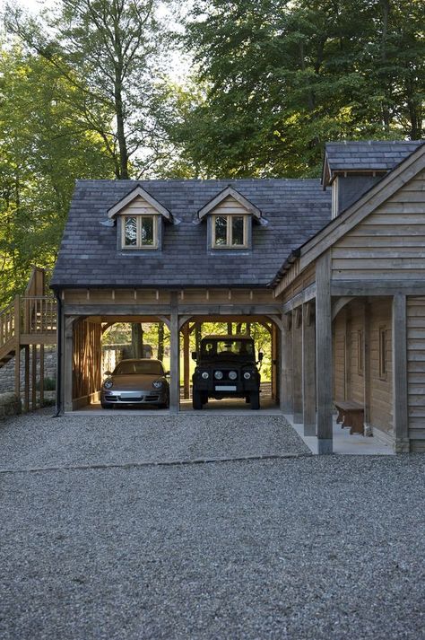 Border Oak Gallery | Border Oak Garage With Room Above, Timber Frame Garage, Attached Carport, Border Oak, Oak Frame House, Oak Framed Buildings, Garage Bedroom, Wood Garage Doors, Barn Garage