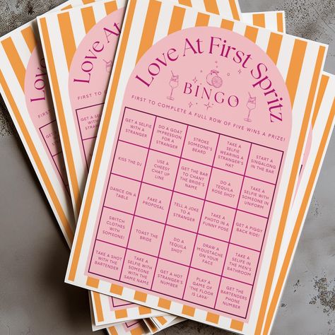 Love at First Spritz Bridal Shower Game Aperol Spritz Bachelorette Bingo Girls Night Out Hen Party Game Editable Instant Download - Etsy UK Love At First Spritz Bachelorette, Bachelorette Bar Crawl, Aperol Spritz Bachelorette, Spritz Bachelorette, Hen Do Games, Love At First Spritz, Bachelorette Bingo, Bingo Night, Bingo Template