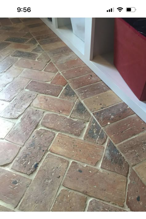 Brick Floor Tile, Brick Tile Floor, Veneer Flooring, Brick Wall Tiles, Brick Floors, Herringbone Tile Floors, Chicago Brick, Brick Floor, Brick Kitchen