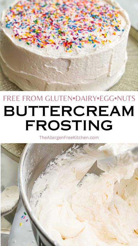 Vanilla Dairy Free Buttercream Frosting Dairy Free Cake Icing, Oat Milk Frosting, No Dairy Frosting, Dairy Free Buttercream Frosting, Dairy Free Frosting Recipe, Dairy Free Vanilla Frosting, Dairy Free Icing, Dairy Free Buttercream, Butter Chicken Recipe Easy