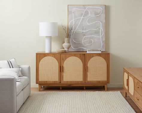 Stylish Sideboards, Rattan Sideboard, Unique Cabinets, Contemporary Cabinets, Dining Room Storage, Home Office Storage, Natural Design, Living Room Cabinets, Cupboard Doors