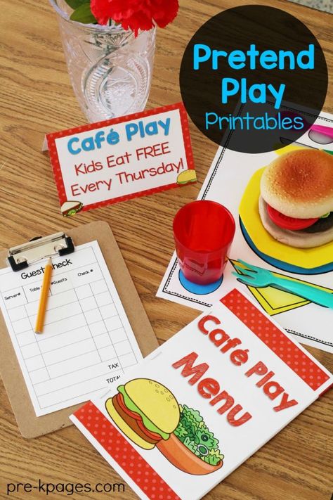 Printable Menu for Pretend Play Restaurant in Preschool and Kindergarten. Make learning FUN with dramatic play. Play Restaurant, Play Menu, Pretend Play Printables, Play Printables, Dramatic Play Themes, Dramatic Play Printables, Purposeful Play, Printable Props, Tree Restaurant