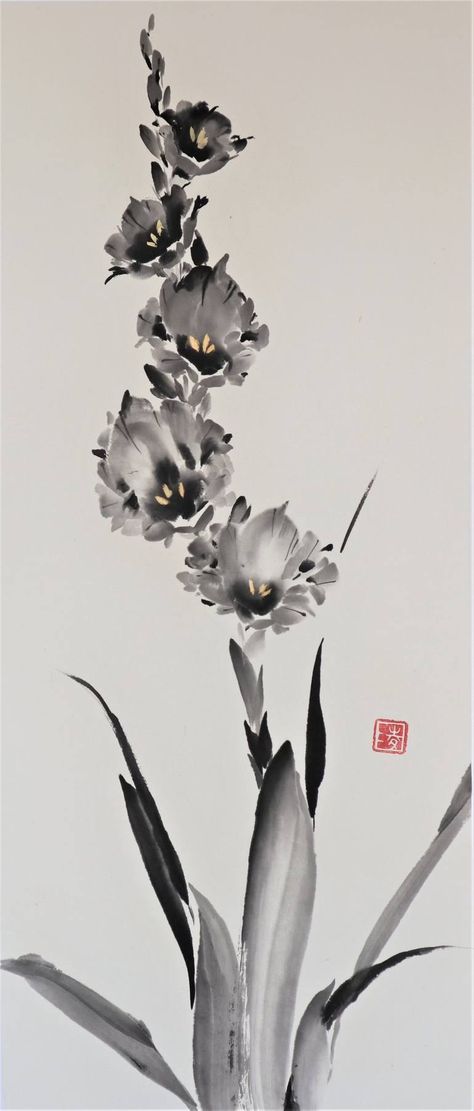 Chinese Inspired Painting, Black Flower Painting, Brush Art, Chinese Art Style, Chinese Ink Art, Black Ink Painting, Ink Aesthetic, Chinese Painting Wallpaper, Chinese Ink Painting