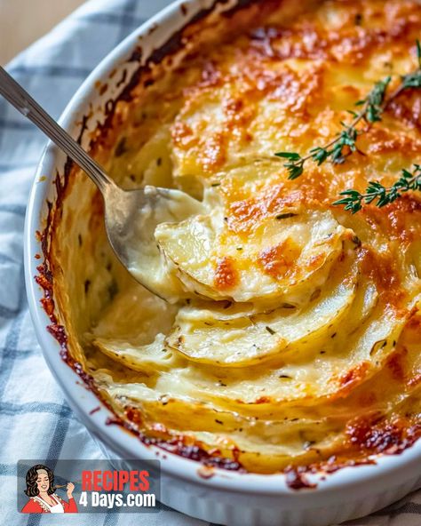 Enjoy this delicious Potato Gratin recipe that perfectly combines simplicity with hearty flavors. A dish that brings everyone to the table! Best Potato Gratin Recipes, Delmonico Potatoes Recipes, Potato Gratin Recipes, Potato Au Gratin, Party Potatoes Recipe, Cheesy Potato Gratin, Potato Gratin Recipe, Layered Potato, Leftover Potatoes