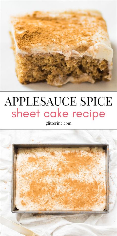 Applesauce Sheet Cake Recipe, Applesauce Sheet Cake, Apple Spice Sheet Cake, Easy Apple Sauce Cake, Spice Sheet Cake Recipe, Apple Sauce Cake Healthy, Apple Sauce Cake Recipe, Applesauce Snack Cake, Apple Sauce Cake