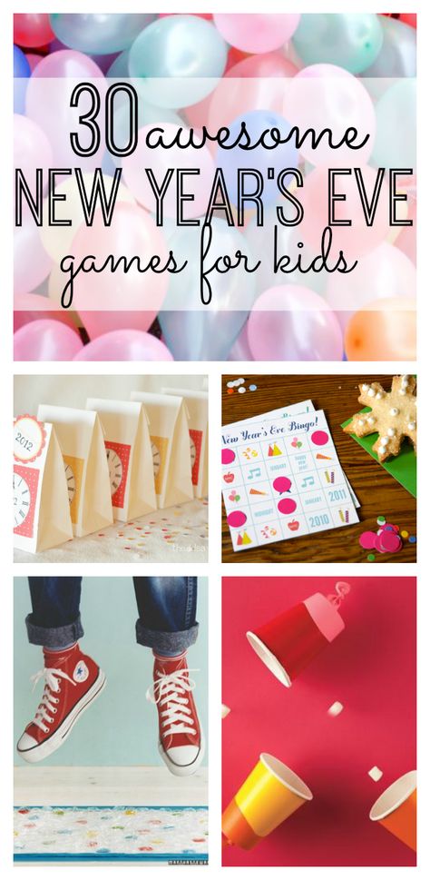 30 Awesome New Year's Eve Games for Kids. Great ideas for a New Year's Party with Kids - so much fun! New Years With Kids, Kids New Years Eve, New Year's Eve Activities, New Years Eve Games, New Years Eve Day, Eve Game, New Year's Games, Gratis Printables, New Year's Party