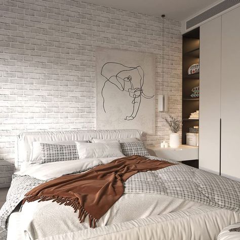 White Brick Bedroom, Brick Wallpaper Room, Removable Brick Wallpaper, Brick Wallpaper Peel And Stick, Brick Wallpaper Bedroom, Gray Brick Wall, Brick Wall Bedroom, Stenciled Wall Decor, White Brick Wallpaper