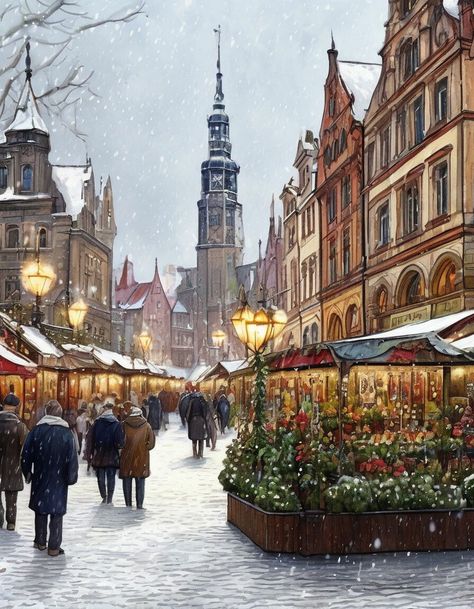 Winter In Germany Aesthetic, Winter Town Aesthetic, Winter Town, Town Aesthetic, Winter Project, Town Center, Winter Aesthetic, Art References, Art Reference