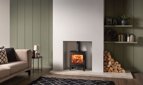 Modern Log Burners, Small Log Burner, Wood Burning Stove Corner, Wood Burner Fireplace, Log Burner Fireplace, Log Burner Living Room, Freestanding Stove, Multi Fuel Stove, Living Room Decor Fireplace