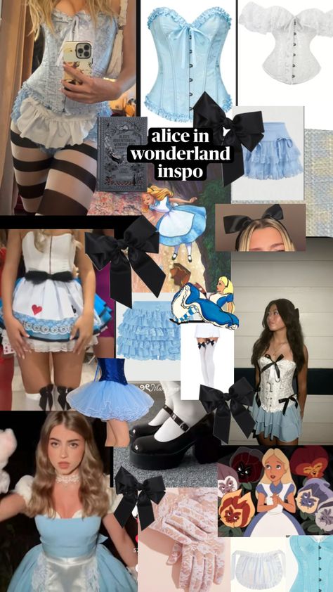 alice in wonderland outfit inspiration Kiss Halloween Costumes, Wonderland Outfit, Alice Halloween, Halloween Alice In Wonderland, Alice In Wonderland Outfit, Blonde Halloween Costumes, Alice Costume, Themed Halloween Costumes