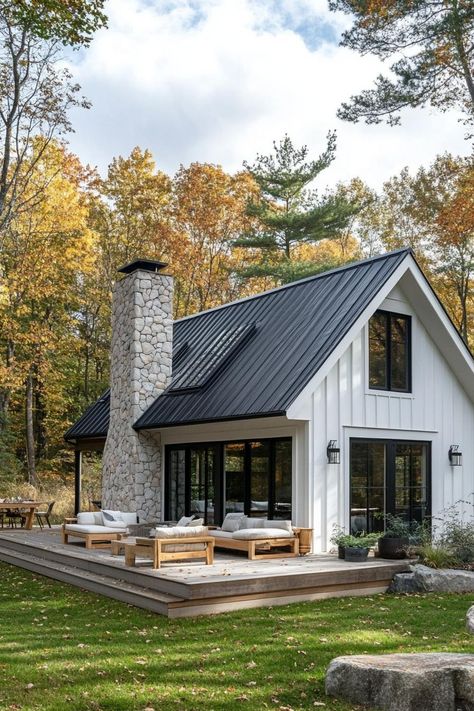 Two Cottages Connected, Cabin In The Woods Decorating Ideas, Airbnb House Plans, Rustic House Outside, Modern Pnw Home, Cabin Home Design, Modern Rustic House Design Exterior, Small Cabin Layout Floor Plans, Black House Exterior Farmhouse