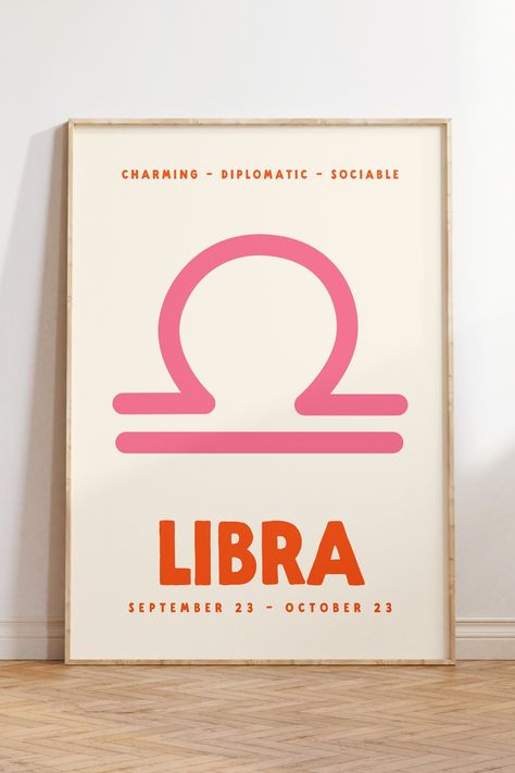 Libra Zodiac Sign Print, Pink and Orange Poster, Maximalist Poster, Modern Colorful Eclectic Decor, Star Sign Poster, Astrology Wall Art, Dopamine Colors, Libra Canvas Painting, Libra Wall Art, Dopamine Wall Art, Libra Painting Ideas, Libra Painting, Astrology Painting, Libra Poster, Colorful Eclectic Decor, Zodiac Party