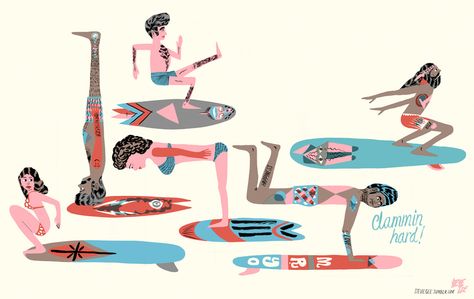 Surf Wetsuit, Hoxton London, Surf Yoga, Yoga Illustration, Illustration Styles, Sup Yoga, Surfboard Art, Skate Art, Resort Fashion