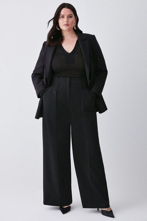 Plus Size Wide Leg Jumpsuit, Black Trousers Midsize, Formal Pants Women Plus Size, Plus Size Suit Outfits, Plus Size Tailoring, Black Suit For Women Plus Size, Formal Casual Plus Size, Trousers For Plus Size Women, Dress Pants For Plus Size Women