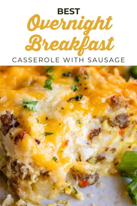 I’m in love with this Overnight Breakfast Casserole! It is everything you love about breakfast wrapped up in one dish: cheesy eggs, sausage, hash browns, peppers and onions! This is a make ahead breakfast but also works great for last minute. It’s a great option for a sausage egg casserole! Overnight Breakfast Casserole Recipes, Breakfast Casserole Small Batch, Over Night Breakfast Casserole Recipes, Breakfast Casseroles That Can Be Frozen, No Bread Breakfast Casserole, Ree Drummond Breakfast Casserole, Breakfast Casserole Night Before, Pre Made Breakfast Casserole, Easiest Breakfast Casserole