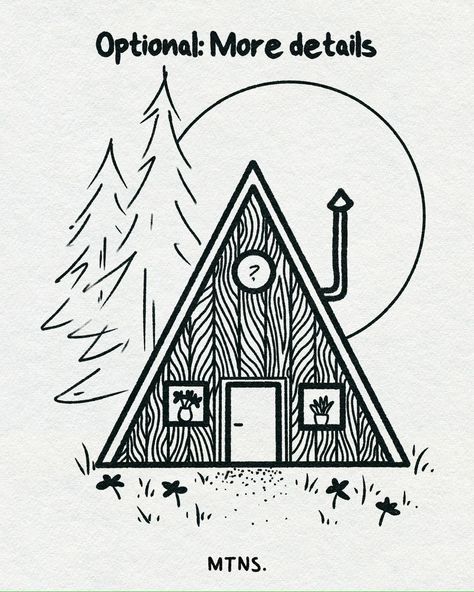 Cabins are one of my favourite things to draw… here is a step by step drawing tutorial for an A-Frame cabin. Drop your favourite cabin in the comments, so we can share some travel tips. #pendrawings #learntodrawsomething #makemoreart #ilovedrawing #drawingideas #drawingtutorial Cabin Drawing, Simple Cabin, Frame Cabin, Things To Draw, A Frame Cabin, My Favourite Things, Landscape Drawings, Step Drawing, Drawing Tutorials