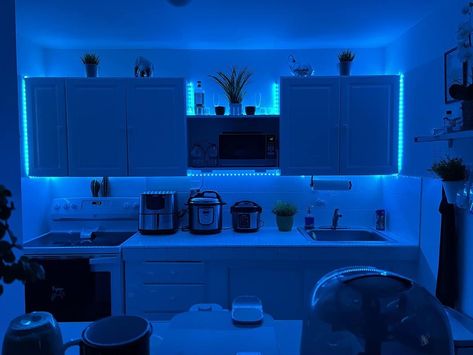 I was looking for something to put under my kitchen cabinets to light up my counters which were too dark with regular lighting to see well when prepping meals or reading recipes. I was able to put these up without help and as you can see the difference without and with lights in the recessed corners. #BTFlighting #ws2812b #ledstrip #ledtapelight #led #FCOB #livingroom #kitchenideas #kitchengoals Led Lights Kitchen Aesthetic, Led Light In Kitchen, Led Lights In Kitchen, Led Lights Kitchen, Led Lights Living Room, Dr Room, Modern Black Kitchen, Dream Pantry, Led Tape Lighting