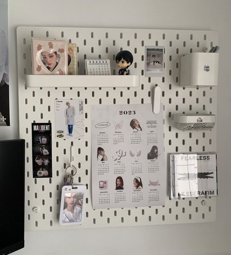 kpop pegboard anime Kpop Pegboard, Windows To The Soul, Lashes Mascara, Desk Makeover, Dekorasi Kamar Tidur, Pinterest Room Decor, Study Room Decor, Room Deco, Room Desk