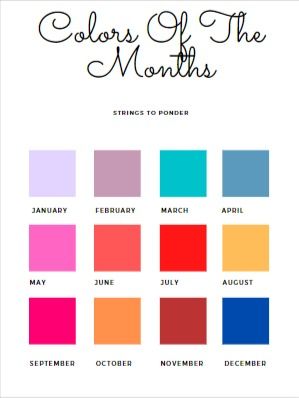 Bujo Color Schemes, Month Colors Chart, Color For Each Month, Month Of May Color Palette, Monthly Color Palette, Month Color Palette, Color Palette For Each Month, Journal Colour Palette, Colors Associated With Months