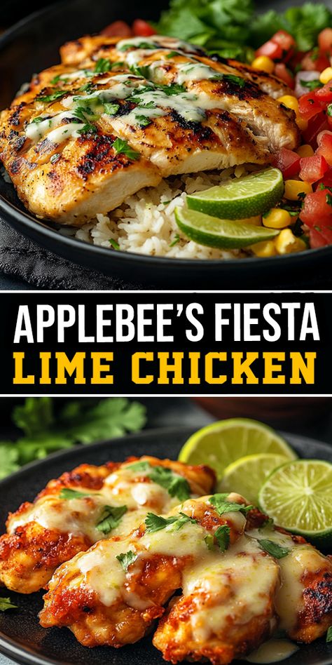 Recreate the flavors of your favorite restaurant with this Copycat Applebee’s Fiesta Lime Chicken! 🍗🍋 This juicy grilled chicken is marinated in zesty lime juice and topped with a tangy, cheesy sauce. Perfect for a weeknight dinner that the whole family will love! 🌿🌶️ #FiestaLimeChicken #CopycatRecipe #EasyDinners Applebees Fiesta Lime Chicken, Fiesta Lime Chicken Applebees, Fiesta Lime Chicken, Juicy Grilled Chicken, Menu For The Week, Fiesta Chicken, Viral Recipes, Creamy Dressing, Cheesy Sauce