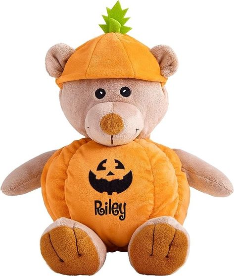 A NEW BEST FRIEND: This soft, irresistible stuffed animal is a teddy bear and jack-o-lantern in one! It’s ready to be hugged, cuddled and loved by every child in your life during Halloween season and beyond. Surprise any boy or girl, young or old, with a one-of-a-kind plush stuffed animal sporting a pumpkin-top beanie. Customize your bear with any name up to 10 characters. Halloween Teddy Bear, Snuggle In Bed, Stuffed Teddy Bear, Pumpkin Costume, Teddy Bear Stuffed Animal, A Teddy Bear, Make Memories, Cute Teddy Bears, Bear Stuffed Animal