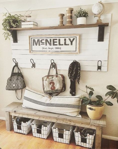 Small Foyer or entryway hall decor idea #homedecor #Home #foyer #foyerideas #entrywaydecor Rustic Farmhouse Entryway, Decoration Hall, Rustic Entryway, Farmhouse Entryway, Foyer Decorating, Hall Decor, Decor Guide, Cool Ideas, Farmhouse Living