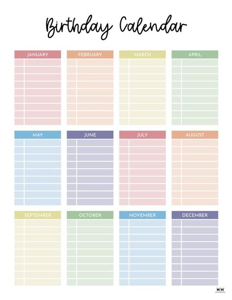 Birthday Party Planner Printable, Bullet Journal Birthday Tracker, Family Birthday Calendar, Class Birthdays, Birthday Tracker, Calendar Time, Office Birthday, Diy Calendar, Birthday Calendar