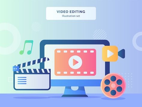 Vector video editing illustration set vi... | Premium Vector #Freepik #vector #video #online-video #video-editing #video-edit Computer Screen Background, Computer Screen Backgrounds, Set Video, Screen Background, Video Setting, Digital Marketing Tools, Film Strip, Human Mind, Flat Style