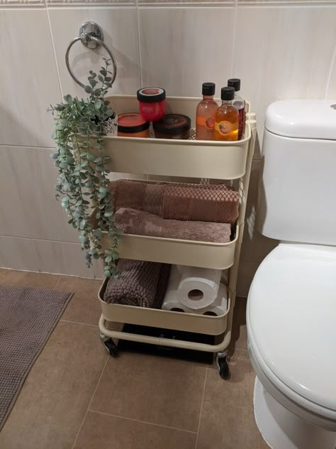 Cute Apartment Accessories, Small Bathroom Inspo Apartment, Studio Apartment Bathroom Ideas, Bathroom Cart Organization, Campus Apartment Decor, Cute Dorm Bathroom Ideas, Dish Washing Area Ideas, Single Room Apartment Ideas, Studio Apartment Organization Ideas