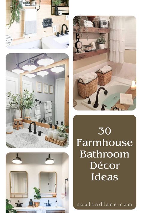 Transform your bathroom into a rustic retreat with farmhouse decor ideas that blend comfort with charm. Imagine soaking in a clawfoot tub surrounded by soft, natural textiles and vintage accessories. Integrate wooden accents, from distressed frames to reclaimed vanity cabinets, to add warmth and character. Enhance the space with wrought iron fixtures and mason jar lighting for a touch of nostalgia. These farmhouse bathroom decor ideas are perfect for creating a cozy escape that invites relaxatio Vintage Bathroom Vanity Ideas, Soaking Tub Decor, Aesthetic Bathrooms, White Hexagon Tiles, White Mirror Frame, White Mosaic Tile, Luxurious Bathtubs, Farmhouse Bathroom Decor Ideas, Vanity Cabinets