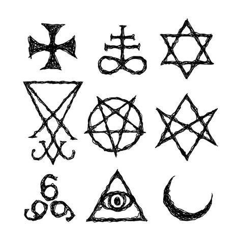 Satanic Symbols, Medieval Occultism, Magic Stamps, Sigils, Keys, Mystical Symbols Knots, Devil's Cross. Sigil Lucifer Baphomet vector Croquis, And Sign Symbol, Vampire Coffin Art, Summoning Symbols, Baphomet Hand Sign, Satanic Symbols Meaning, Satanic Symbols Signs, Satanic Doodles, Eldritch Symbols