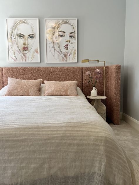 Vogue Williams Project In Howth - Geri Designs Geri Designs, Boucle Headboard, Brass Sockets, Vogue Williams, Dressing Screen, Luxurious Bedroom, Beautiful Artwork, Bespoke, Vogue