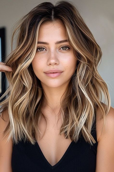 Blond Brown Balayage Hair, Women’s Brunette Hair, Women’s Balayage, Light Highlights Around Face, Partial Balayage Face Framing, Blonde Or Brown Hair, Balayage Hair For Blondes, Layers For Medium Length Hair Highlights, 2024 Womens Hair Color Trends