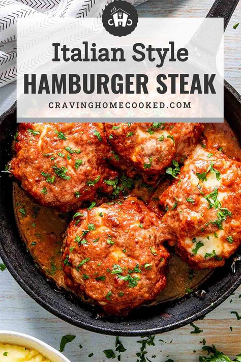 Hamburger And Marinara Sauce Recipes, Italian Burgers Ground Beef, Hamburger Italian Recipes, Hamburger Steak Patties, Italian Hamburger Recipes, Italian Burger Recipe, Italian Cheeseburgers, Beef Patty Dinner Ideas, Recipes Using Marinara Sauce