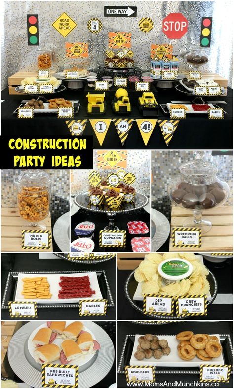 Construction Birthday Party Ideas - adorable birthday party ideas with a complete set of construction party printables that makes planning this theme super easy! Lots of cute ideas for construction party food. Construction Theme Party Food Ideas, Construction Birthday Snack Ideas, Truck Birthday Party Food Ideas, Construction Breakfast Party, Build Your Own Taco Bar Construction, Construction Party Foods, Food Construction Party, Construction Bday Party Food, Food Ideas For Construction Birthday