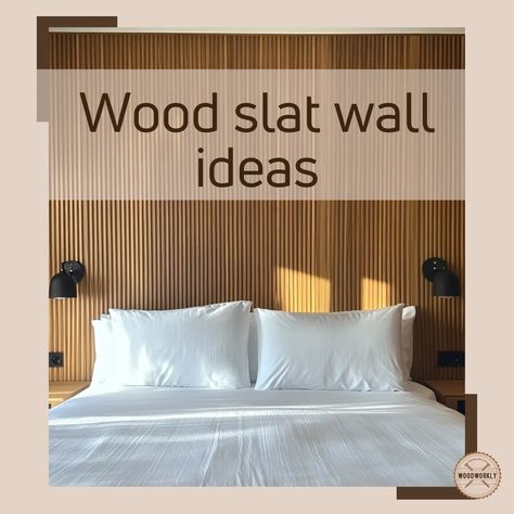 Wood slat wall ideas Slat Wall With Crown Molding, Slat Feature Wall Bedroom, Wood Panel Decor Ideas, Home Office Slat Wall, Vertical Wood Slat Wall Bedroom, Wooden Slat Wall Bedroom, Slat Wainscoting, Laminate Wall Ideas, Wood Slat Wall Bedroom