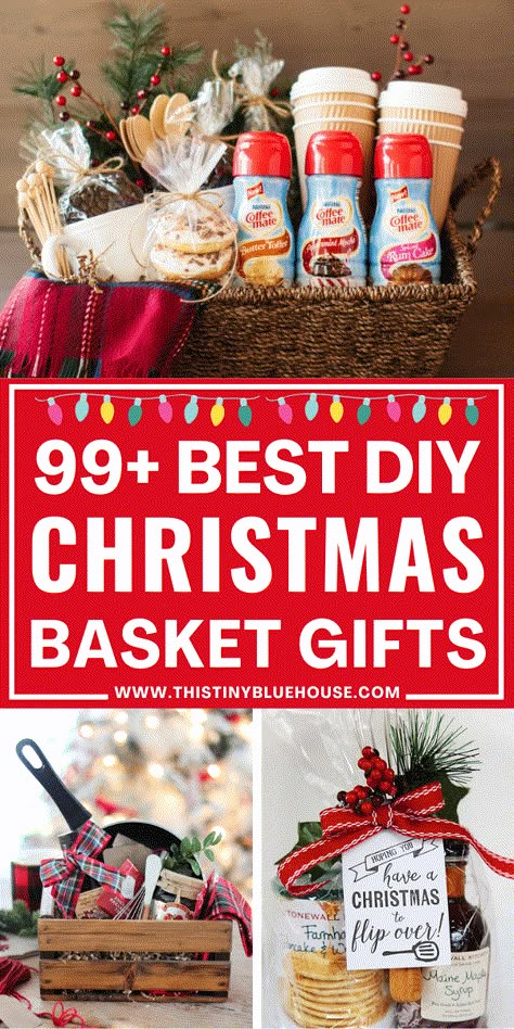 Here are over 100 fun, festive and thoughtful Christmas gift basket ideas for the whole family. These DIY Christmas gift baskets are divided by category so you can easily find a unique holiday gift basket for every person in your life. Diy Christmas Gift Basket Ideas, Diy Christmas Baskets, Homemade Gift Baskets, Christmas Gift Baskets Diy, Basket Gifts, Exterior Christmas, Christmas Basket, Christmas Gifts To Make, Holiday Gift Baskets