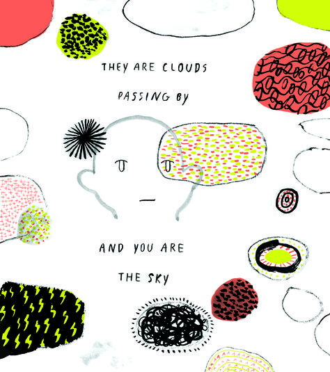 yumi sakugawa interview on The Numinous You Are Not Your Thoughts, Yumi Sakugawa, Universe Illustration, One With The Universe, Feel Nothing, Cs Lewis, Teenager Posts Funny, Happy Thoughts, Art Therapy