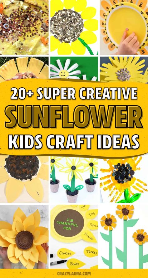 If you're looking for some fun and simple spring or summer craft tutorials, check out these super creative sunflower crafts and ideas for kids! Sunflower Craft For Kindergarten, Sunflower Process Art Preschool, Sunflower Craft Kindergarten, Sunflower Seed Craft, Sunflower Mothers Day Craft, Sunflower Projects For Kids, Kids Sunflower Craft, Sunflower Crafts For Preschoolers, Sunflower Art Preschool