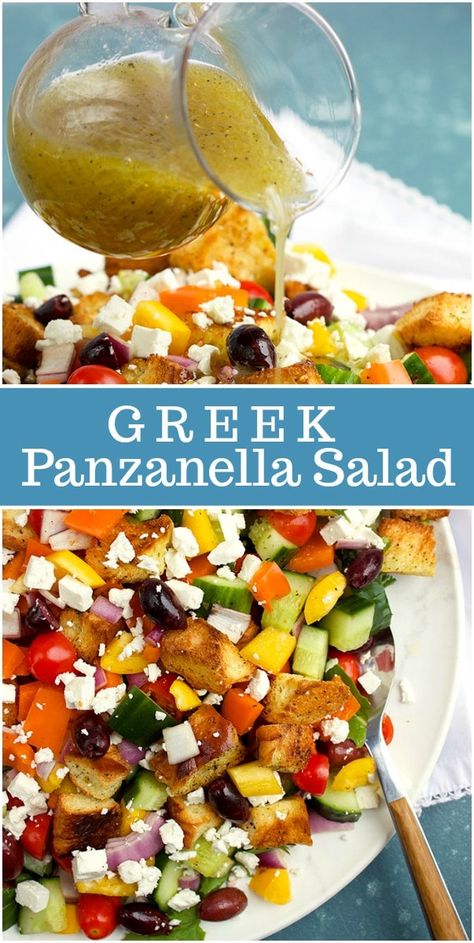 Greek Panzanella Salad, Panzanella Salad Recipe, Easter Side Dishes, Panzanella Salad, Greek Seasoning, Recipe Girl, Barefoot Contessa, Ree Drummond, Kalamata Olives