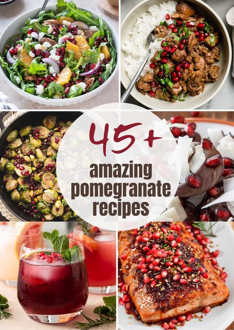 Pomegranate Recipes Healthy, Pomegranate Salad Dressing, Pomegranate Seeds Recipe, Butternut Squash Quinoa Salad, Shaved Brussel Sprout Salad, Pomegranate Chicken, Pomegranate Cocktails, Winter Fruit Salad, Pomegranate Sauce