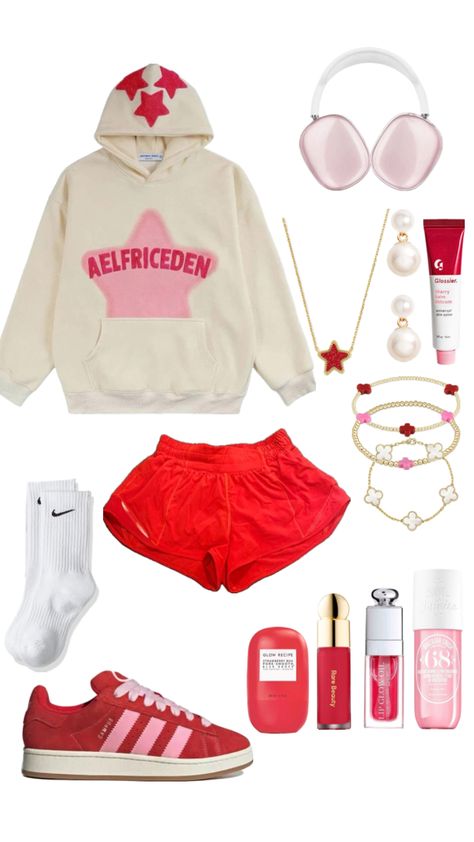 cute pink and red fit #outfit #preppy #adidas #adidascampus #kendrascott #skincare #outfitinspo #fyp #makeup #aelfriceden #hoodie #lululemon #hottyhots #glossier #nike #jewelry Pink Nike Hoodie Outfit, Pink Hoodie Outfit, Nike Jewelry, Nike Hoodie Outfit, Pink Nike Hoodie, Outfit Preppy, Red Fits, Pink Nike, Adidas Campus