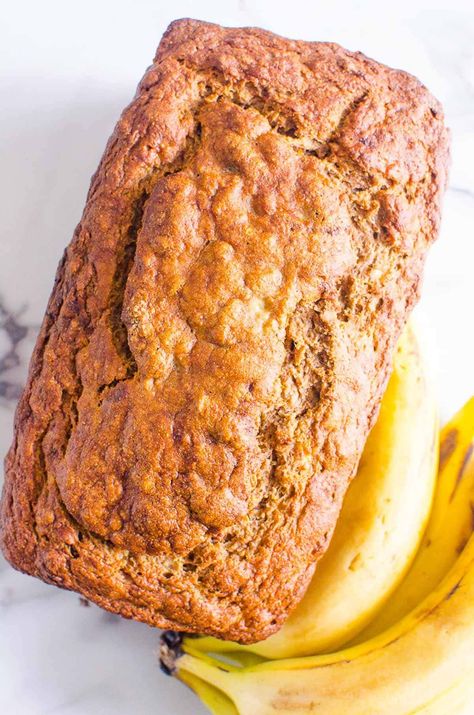 Moist Healthy Banana Bread with applesauce is easy to make in one bowl and a perfect breakfast or snack. It's delicious and full of sweet banana flavor! Healthy Banana Bread With Applesauce, Applesauce Banana Bread, Banana Bread No Sugar, Best Healthy Banana Bread, Bread With Applesauce, No Sugar Banana Bread, Low Calorie Banana Bread, Low Sugar Banana Bread, Low Fat Banana Bread